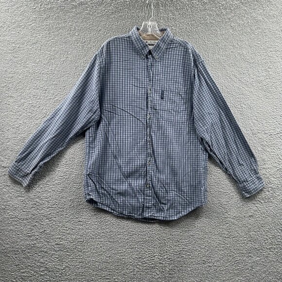 Columbia Men Flannel Shirt Large Blue 100% Cotton Plaid Long Sleeve Button Front - Picture 1 of 11